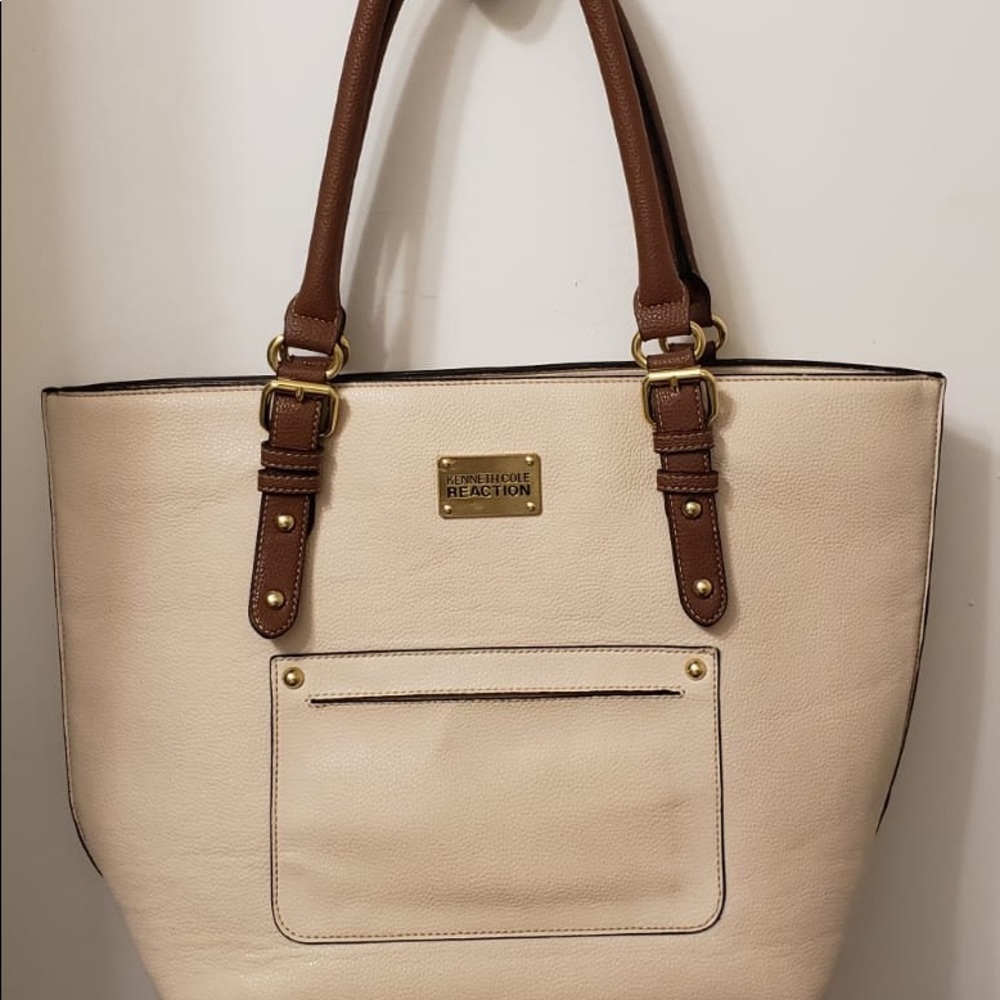 Kenneth Cole Tan & Cream Pebbled Leather Handbag